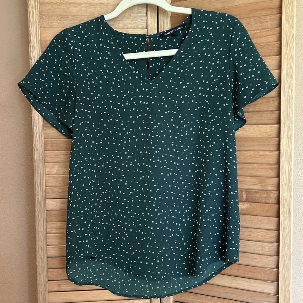 41 Hawthorn forest green polka dot short sleeve blouse top size XS Petite - Image 8