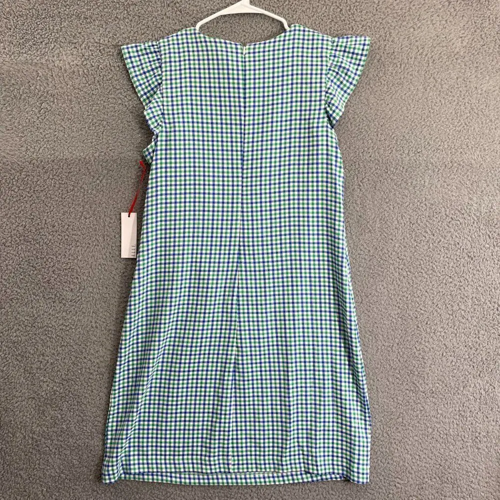 Elle Women M Blue Green Plaid‎ Ruffle Sleeve Shirt Dress - Image 8