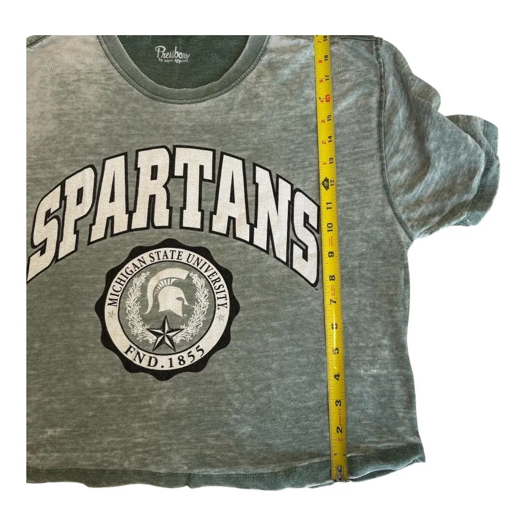 Michigan State Women's Pressbox Spartans Edith Vintage Burnout Crop T-Shirt Med‎ - Image 4