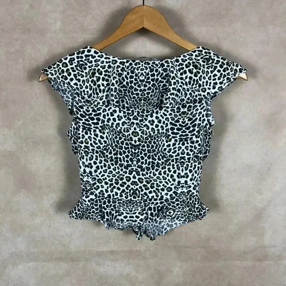 ZARA Ruffled Off Shoulder Animal Print Crop Top Size XS - Image 9