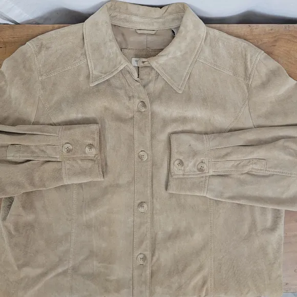 Ladies' Suede Leather Button Up Shirt Style Jacket XL - Image 1