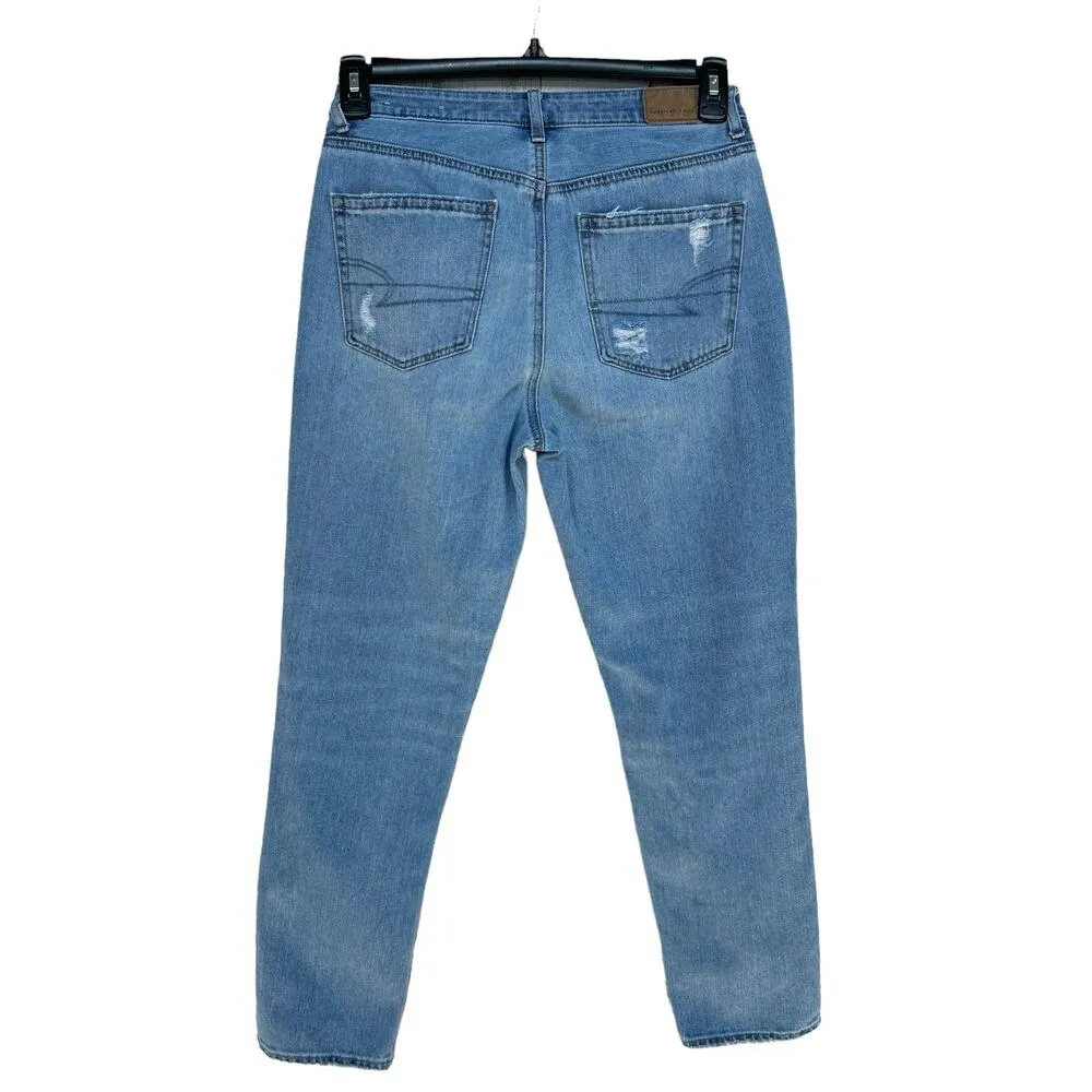 American Eagle SZ 6 Mom Jeans Distressed Rips High-Rise Zip-Fly Pockets Blue - Image 5