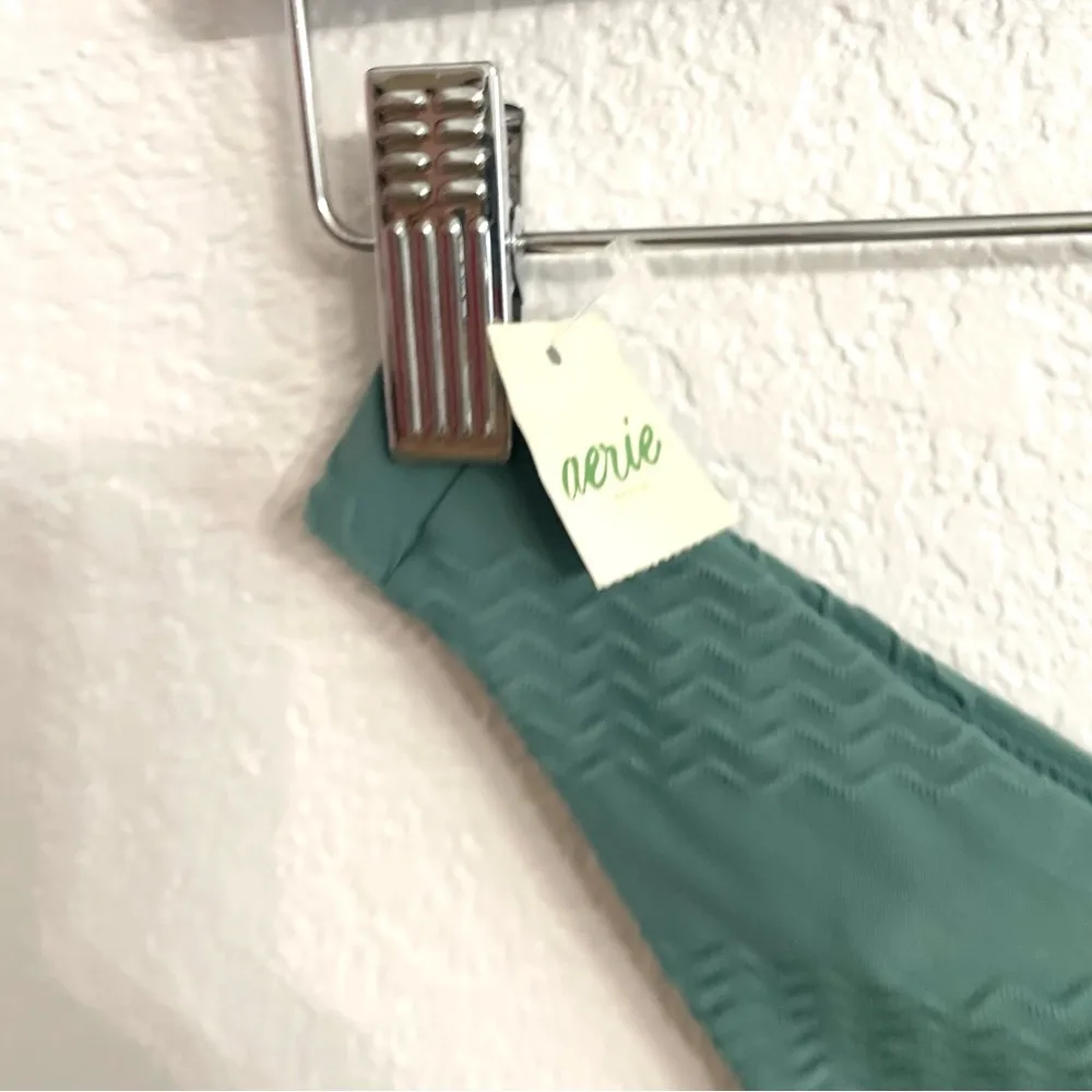 NWT Aerie Womens Swim Bikini Bottom Sage Green Cheeky Texrured Size Large - Image 6