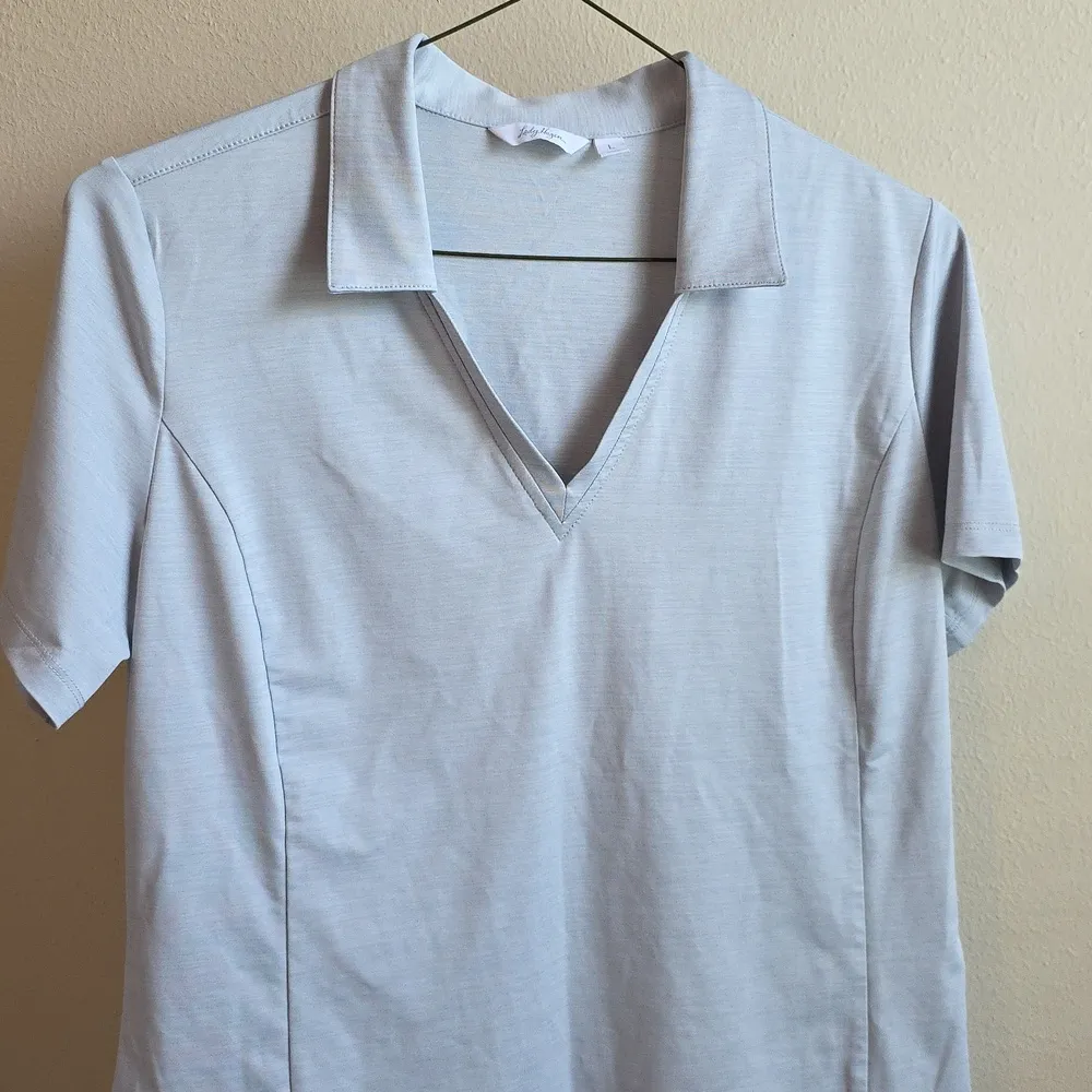 Lady Hagen Polo Fitted Golf Shirt Short Sleeve V Neck Top Gray Large - Image 3
