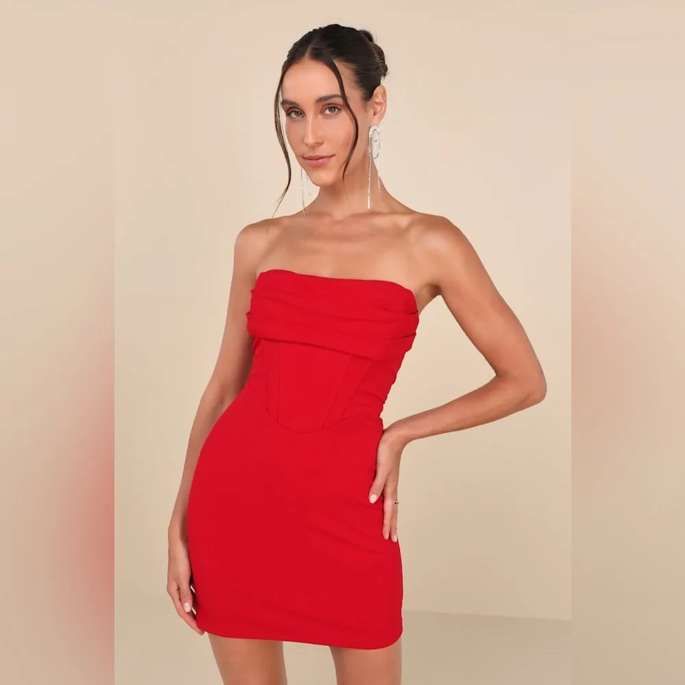 LULU’S Dramatic Intent Red Strapless Corset Bodycon Mini Dress - Image 5