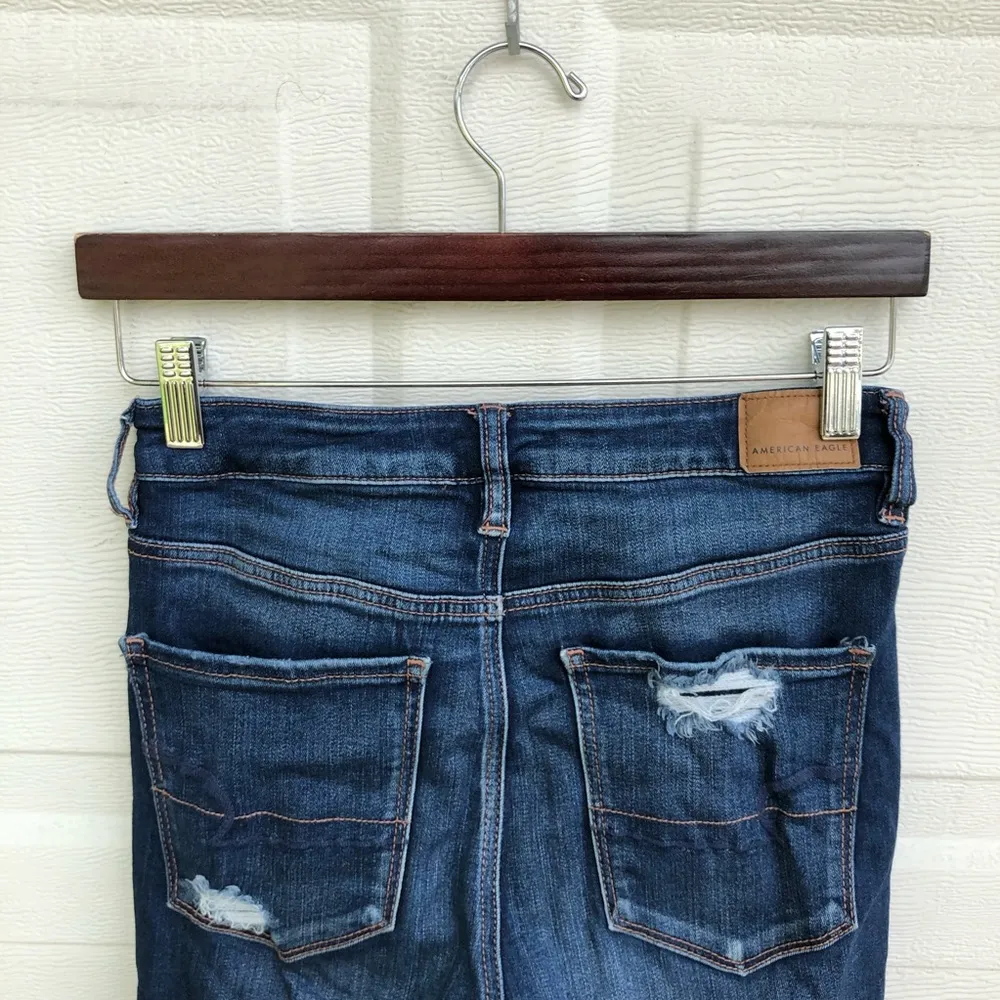 American Eagle Womens Jeans High Rise Jegging Distressed Blue Denim 6 Long - Image 5