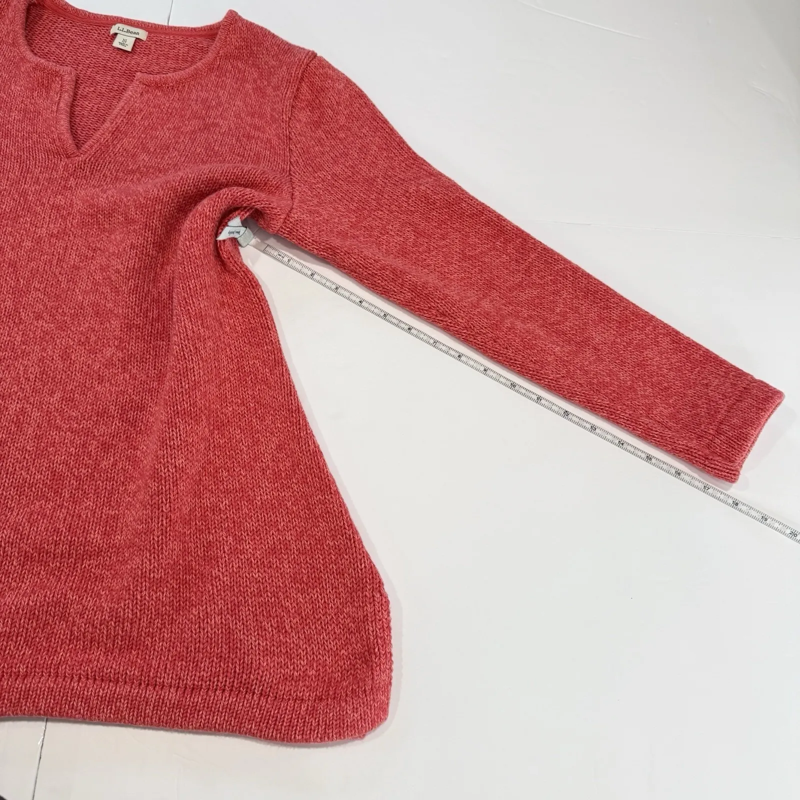 Vintage LL Bean Coral Marled Chunky Cotton Notch Neck Pullover Sweater XL PETITE Size undefined - Image 8