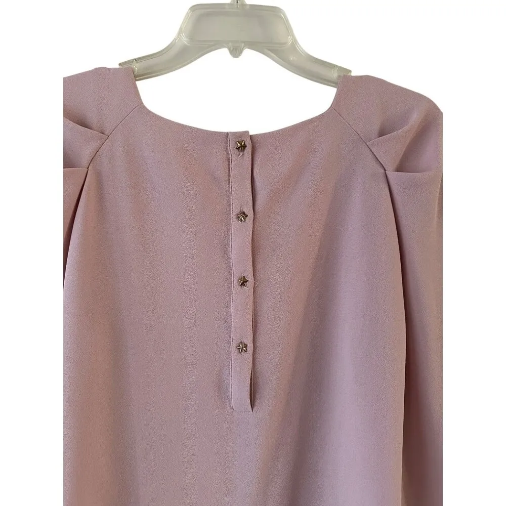 Zara Woman Light Pink Long Sleeve Sheath Dress Size L Puff Sleeves Button Accent - Image 3