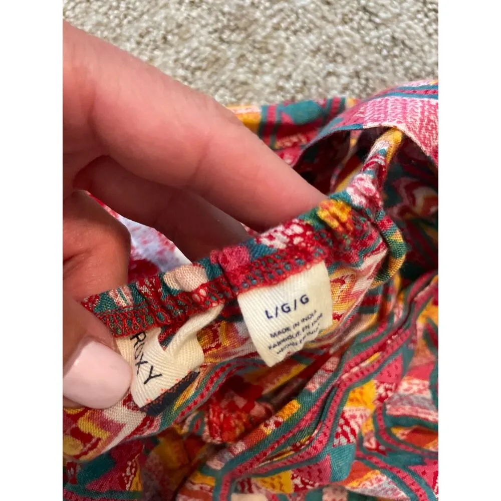 Roxy Multi-Color Tribal Print Tank Tie Back Mini Dress L - Image 8