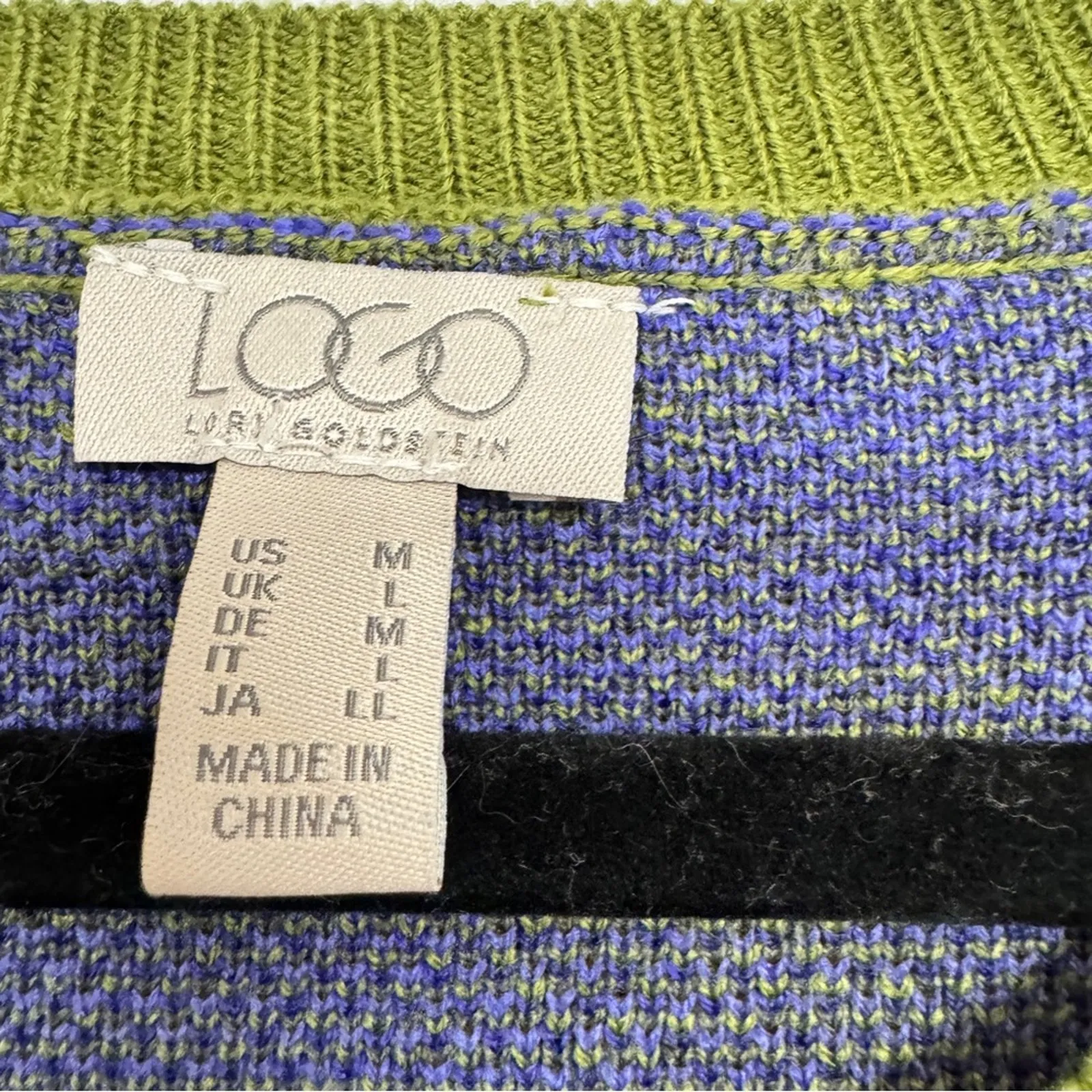 Logo Lori Goldstein Green Blue Crew Neck Sweater Womens M Tunic Casual Boho - Image 2