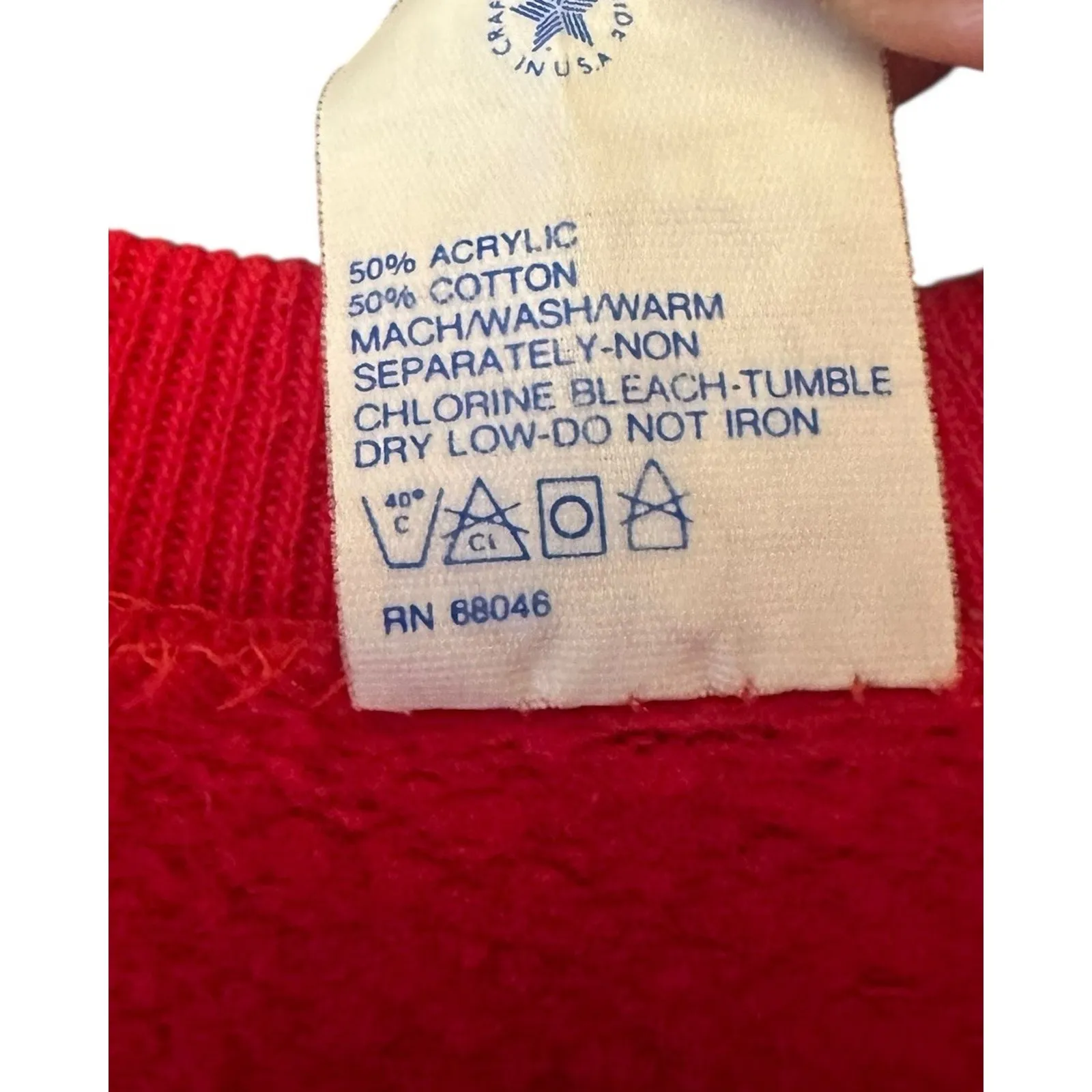 Vtg 80s Christmas Sweatshirt Red Reindeer Applique Rudolph Bells Size M Tultex - Image 7