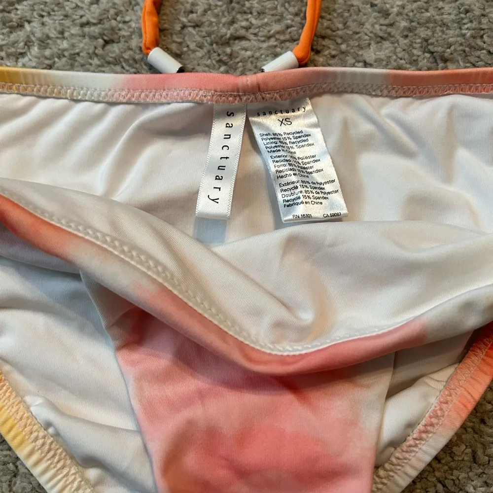 Sanctuary Anthropologie Tie Dye Ruffle Bikini Top Sz xS Sade Orange Pink bottoms - Image 4