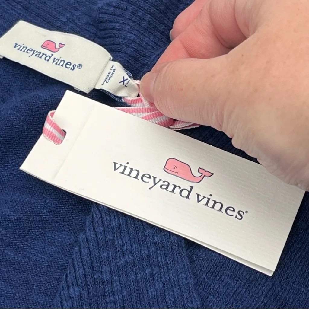 Vineyard Vines Textured Linen Cotton Cardigan Women Deep Bay Blue Sweater XL NEW - Image 2