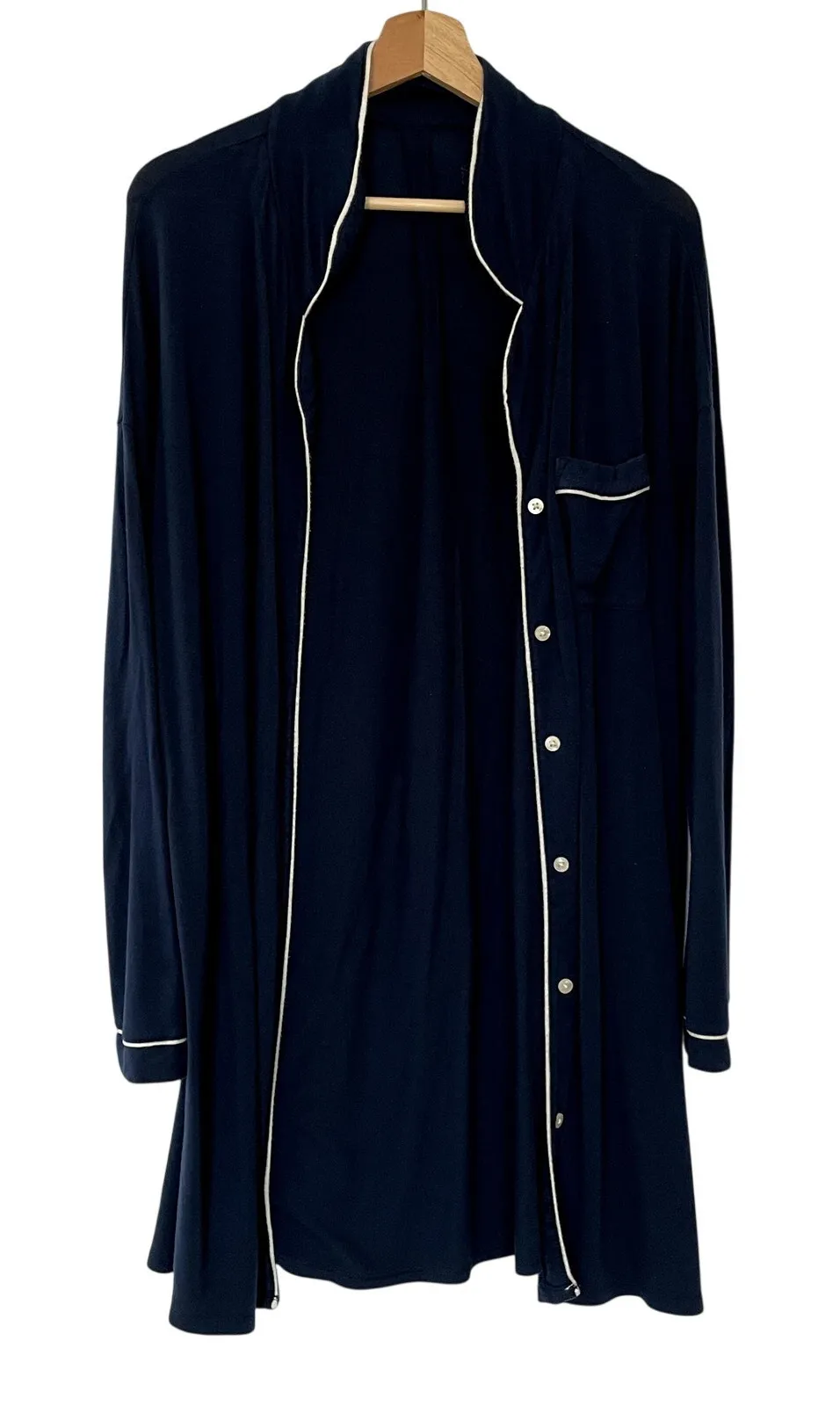 Stars above vintage style button down navy robe white trim women's XL modal - Image 1
