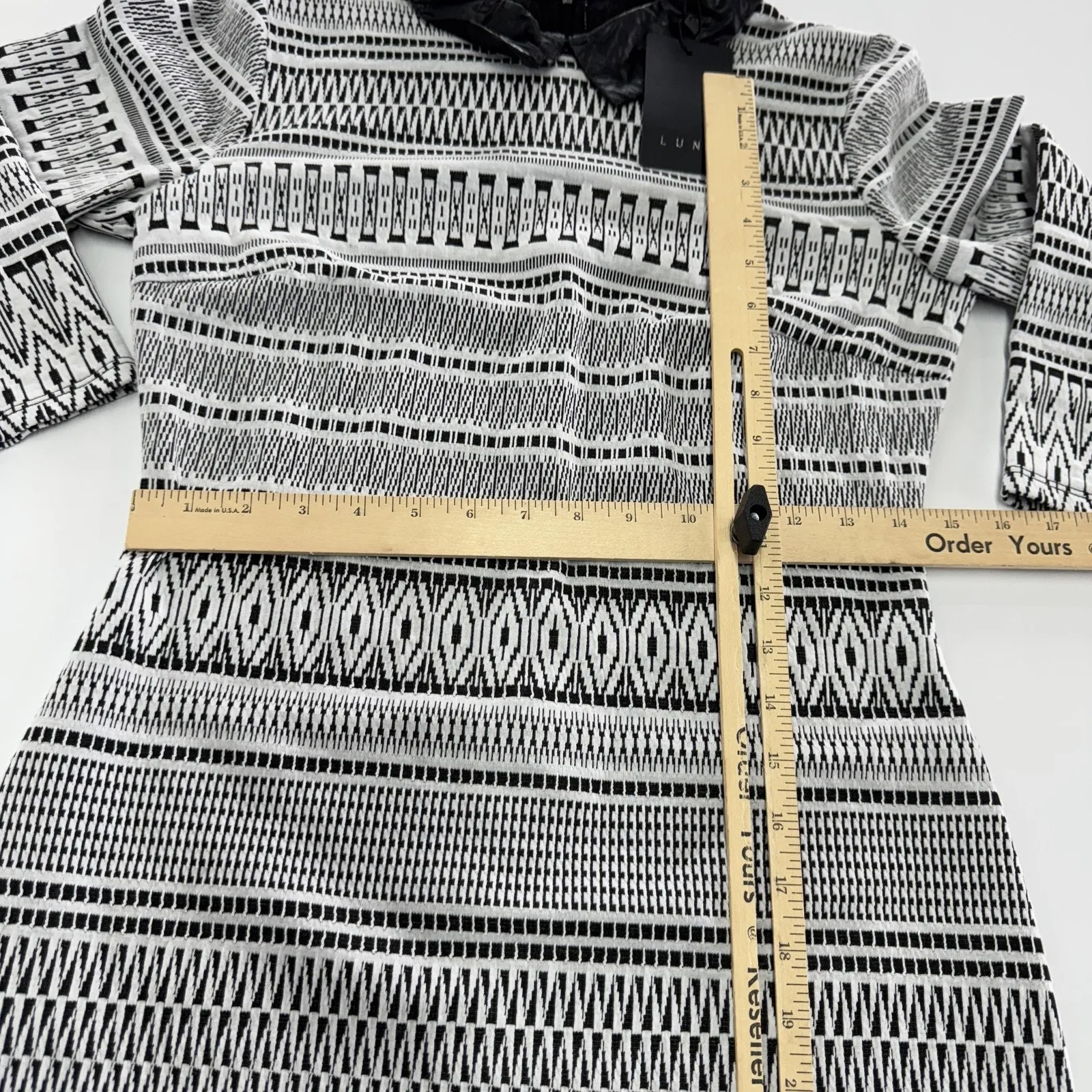 Luna Dress Womens Large Geometric Pattern 3/4 Sleeve Stretch Collared‎ NWT - Image 7