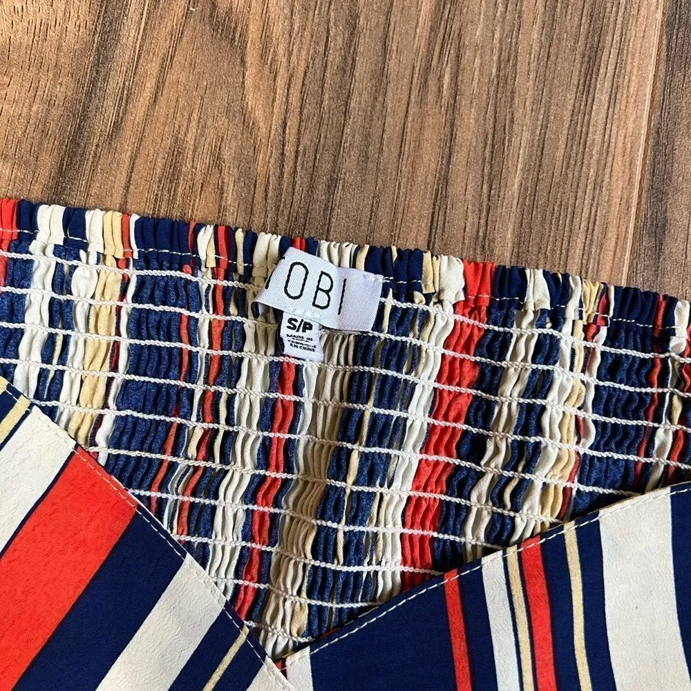 Tobi striped orange and blue crop top tie front small - Image 4