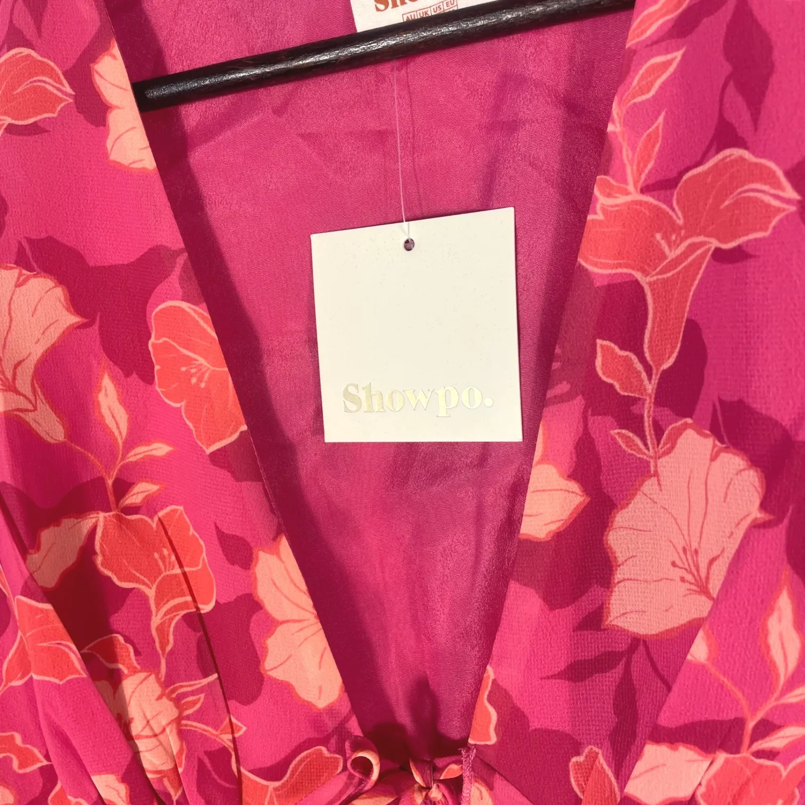 Showpo Sheer Floral Tie Front Blouse Pink Red Orange‎ Long Sleeve Size US 4 - Image 2