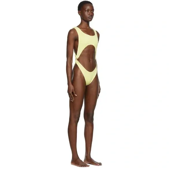 Lagos Textured Cut Out One Piece Swimsuit in Yellow NWOT Size M/L - Image 2