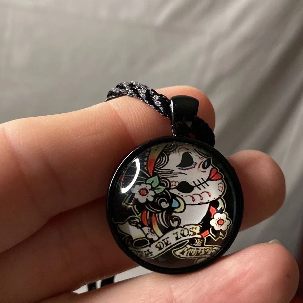 Sugar Skull Pendant, Day of the Dead, Black Cord Necklace, Gothic, 16 in‎ - Image 6
