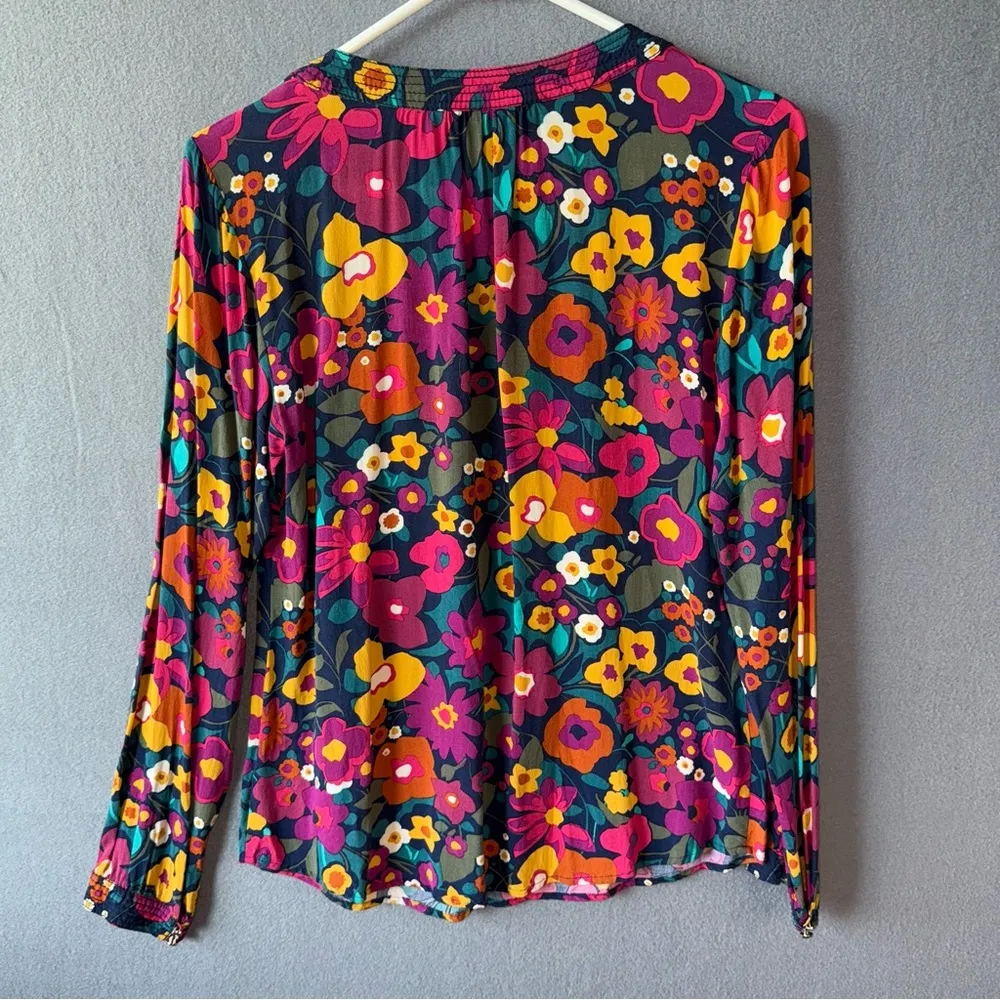 Talbots Multicolor Floral Long Sleeve Flowy Blouse XS BLUE PINK YELLOW‎ GREEN - Image 3