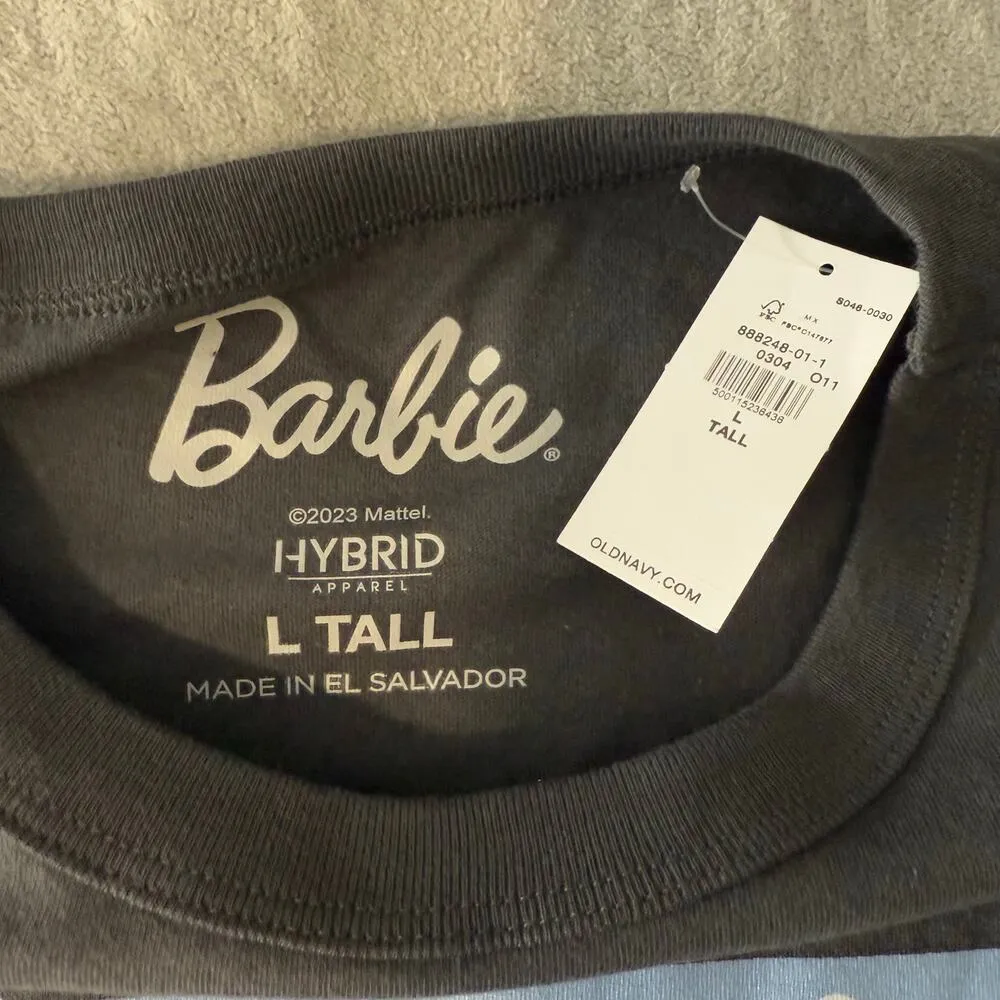 Old Navy Barbie Shirt Womens Large Black Spellout Malibu Graphic Crew Neck Logo - Image 3