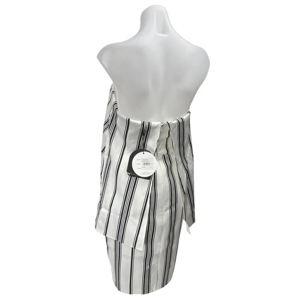 NEW Cameo White Black Striped Strapless Sleeveless Bandeau Tube Mini Dress Sz M - Image 2