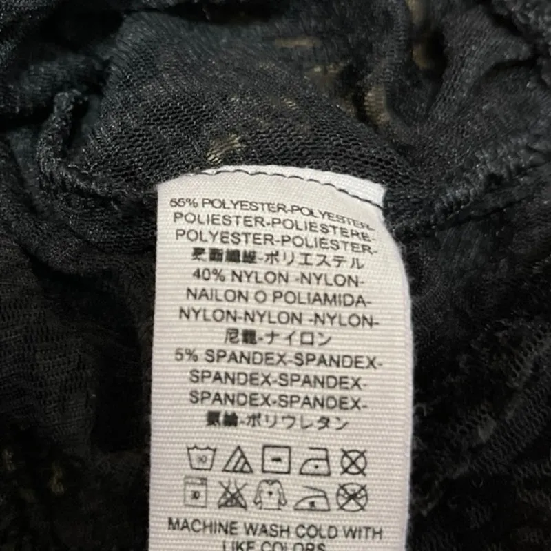 Free People Womens Black Velvet Mesh Long Sleeve Plunge Neck Sheer Coverup Top L - Image 5