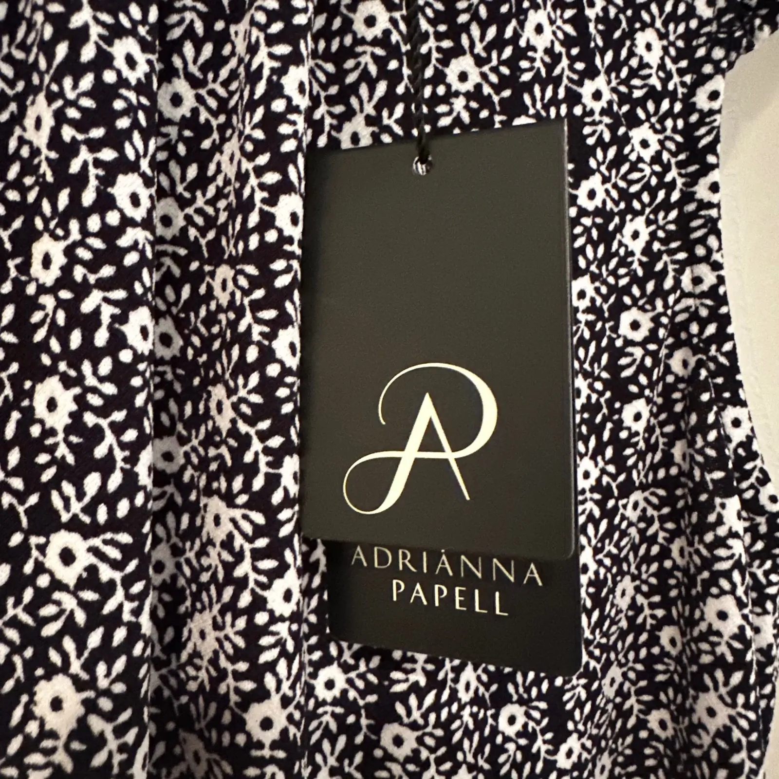 Adrianna Papell Ruffle Mock Neck Tank Women's‎ Medium Navy Career Casual Floral - Image 5