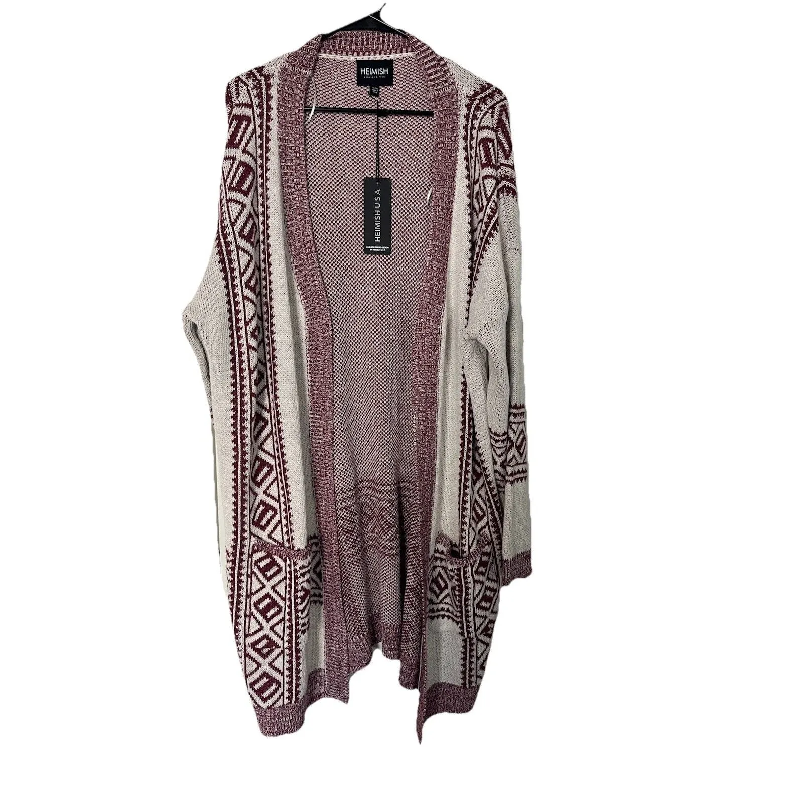 NWT Heimish Women's Open Front Cardigan Sweater 1/2X Cream / Red Southwest Aztec - Image 2