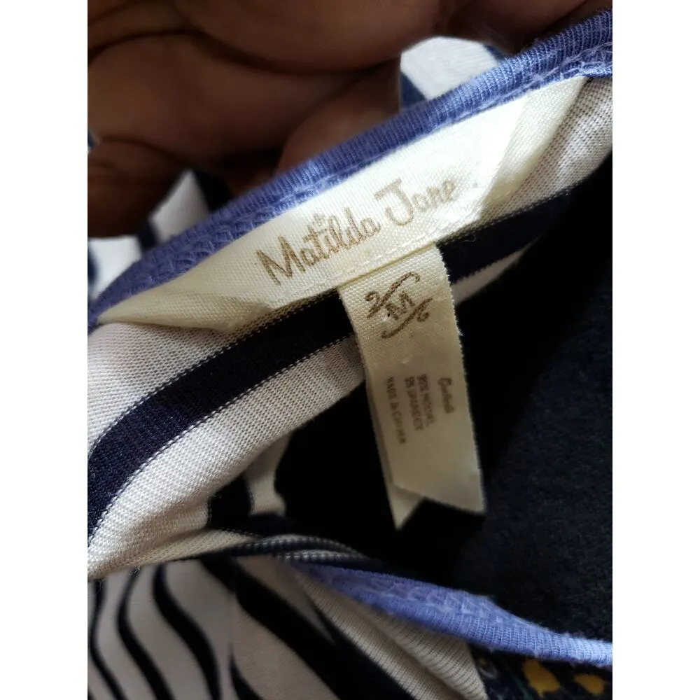 Matilda Jane Top Women M White Navy Striped Floral Sleeve Long Tunic Shirt - Image 10