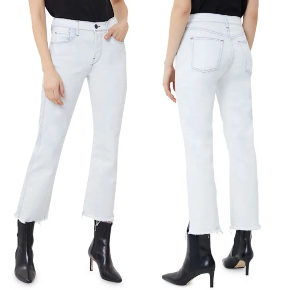 3x1 Austin High-Rise Straight Crop Jeans Frayed Hem Off White size 29 - Image 2