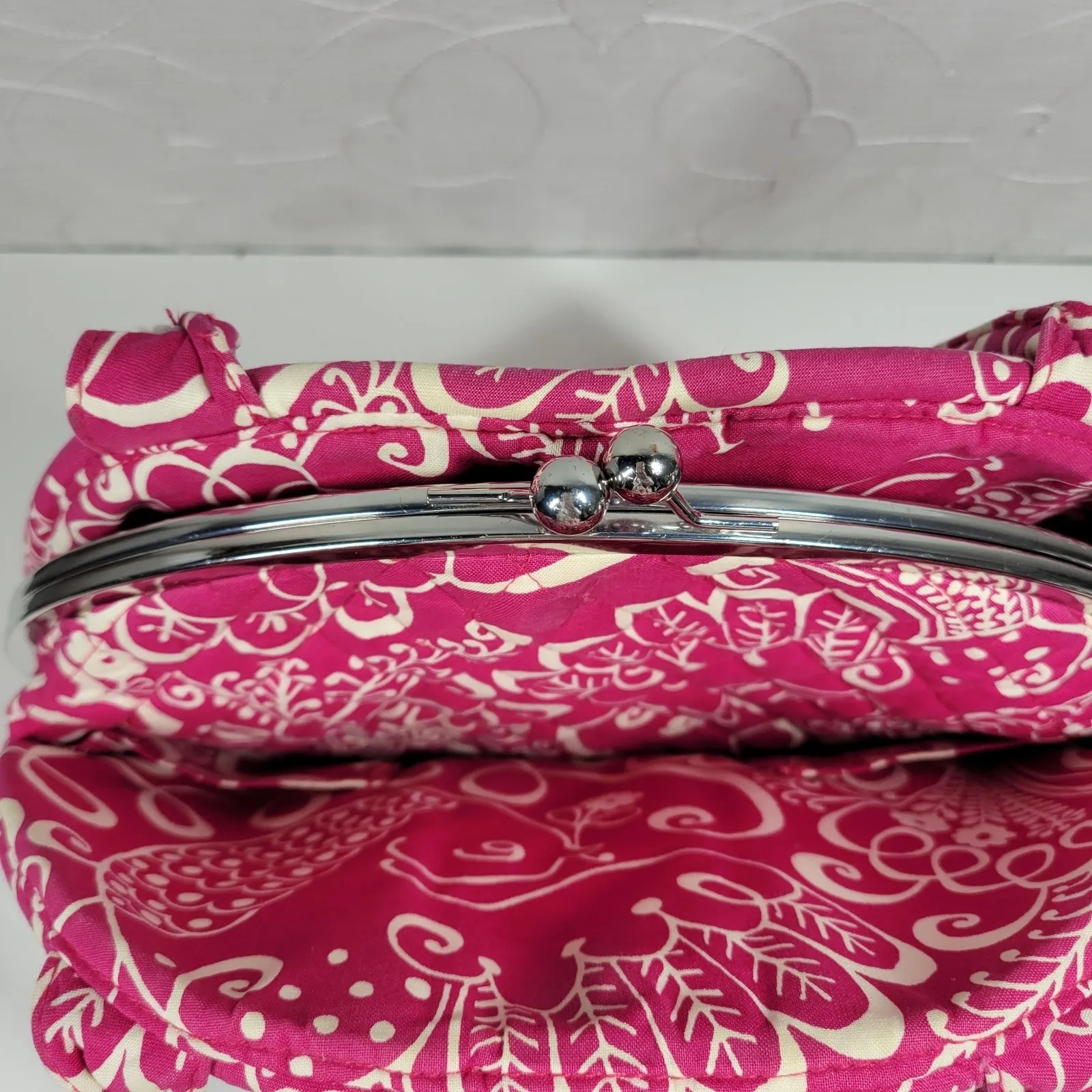 VTG Vera Bradley Eloise Bag Large Barbie Hot Pink Kiss Lock Dome Shoulder Purse - Image 14