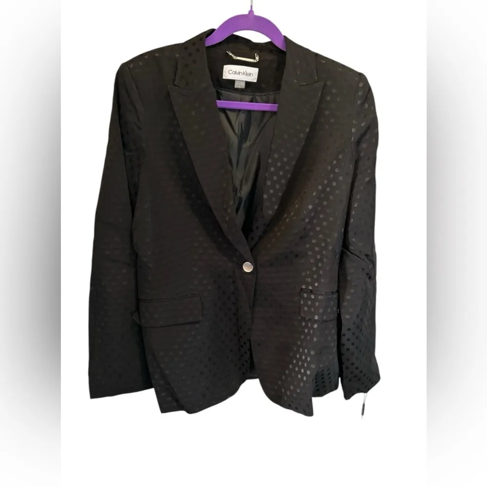 Calvin Klein Women's Polka Dot Blazer Black Size 10 Business‎ One-Button - Image 6