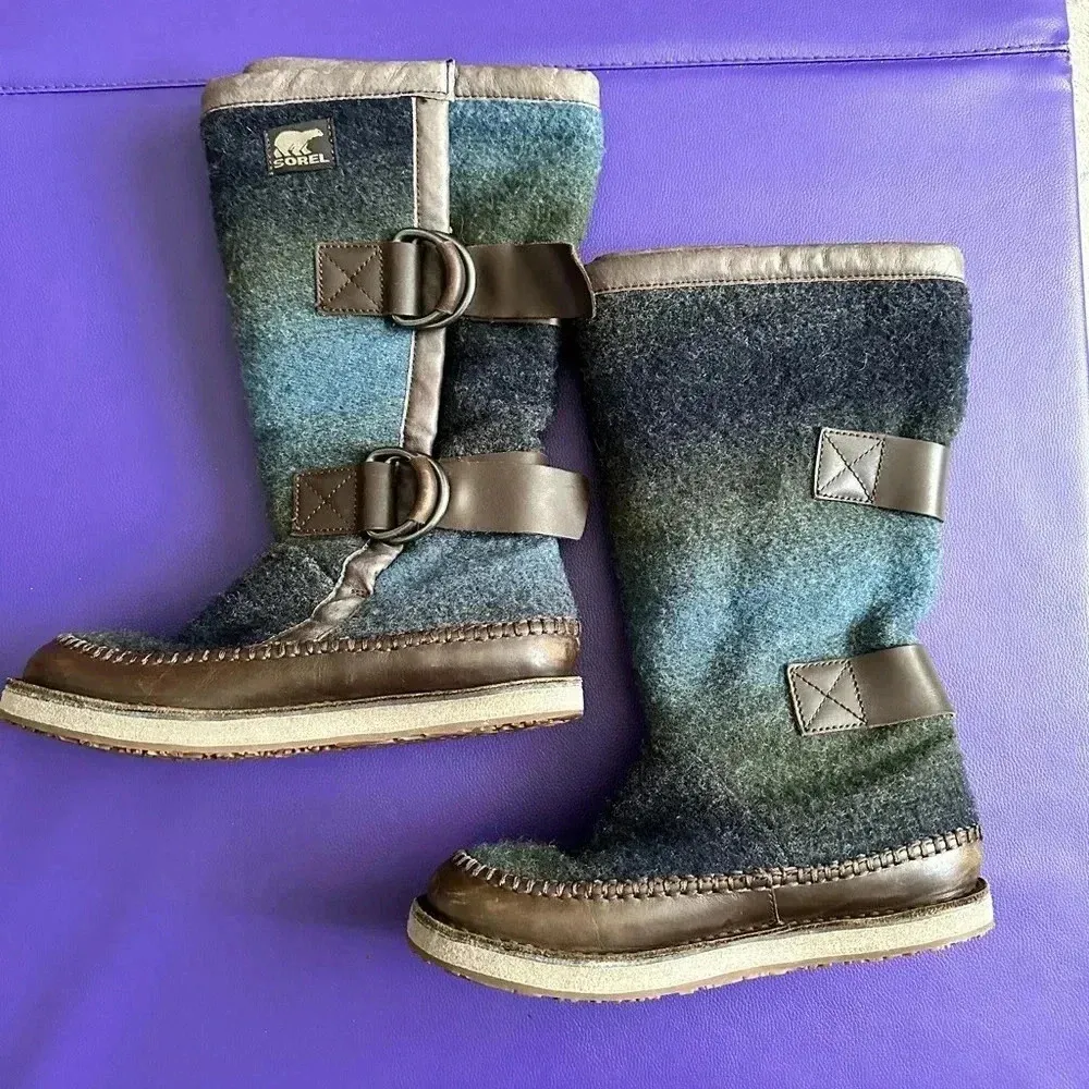 Sorel Chipahko Blanket Boots Women's 7 Wool Blue Ombré Fur Lined Winter Buckles - Image 2