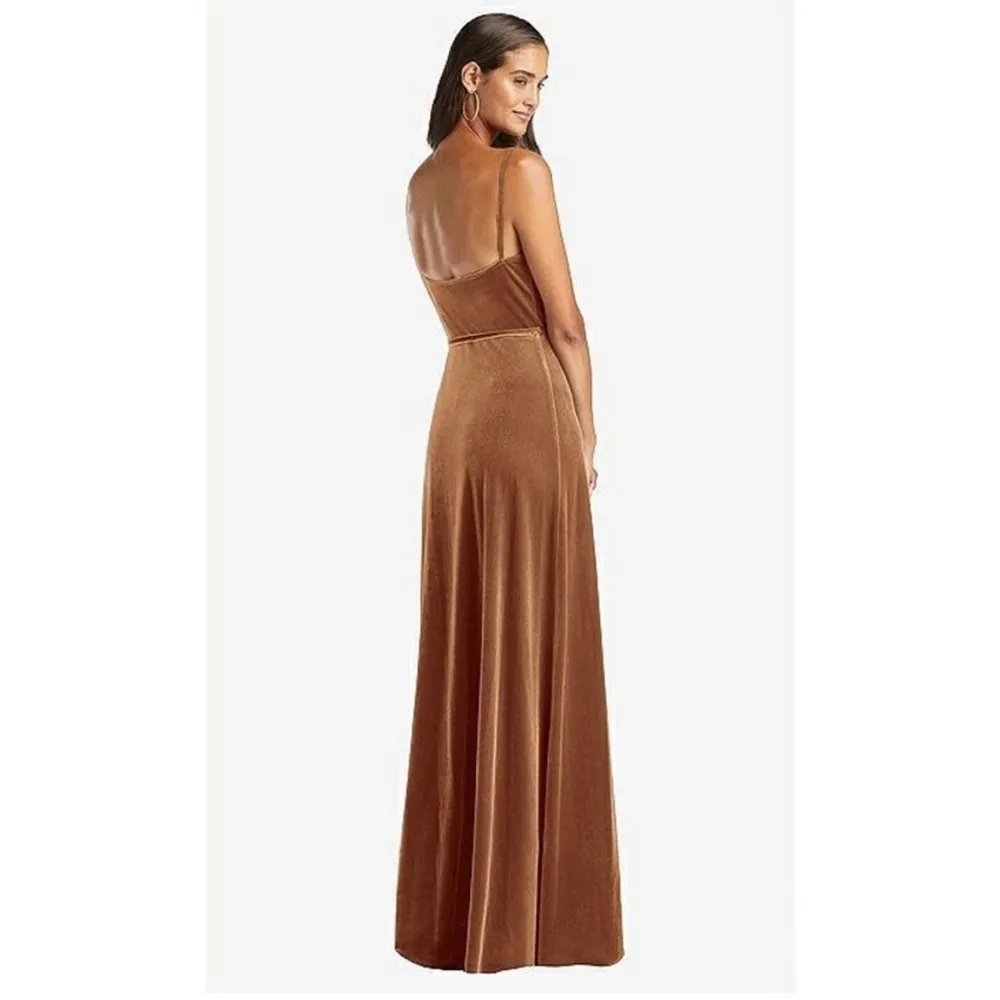 Dessy Collection 1536 Velvet Wrap Maxi Dress Gown Golden Almond Size Small NWT - Image 2