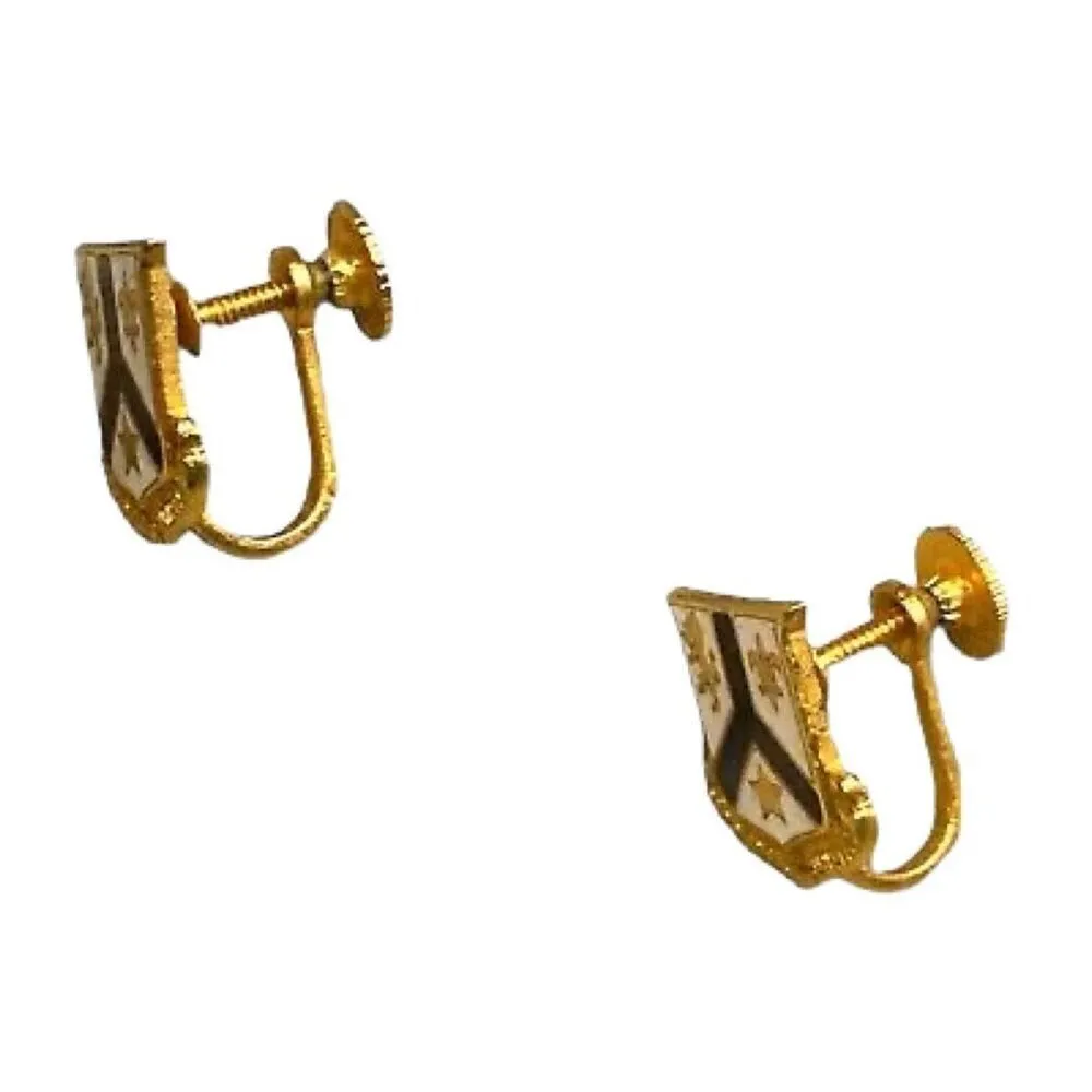 Vintage 101st Signal Battalion Army Crest Shield screw back earrings . White - Image 2