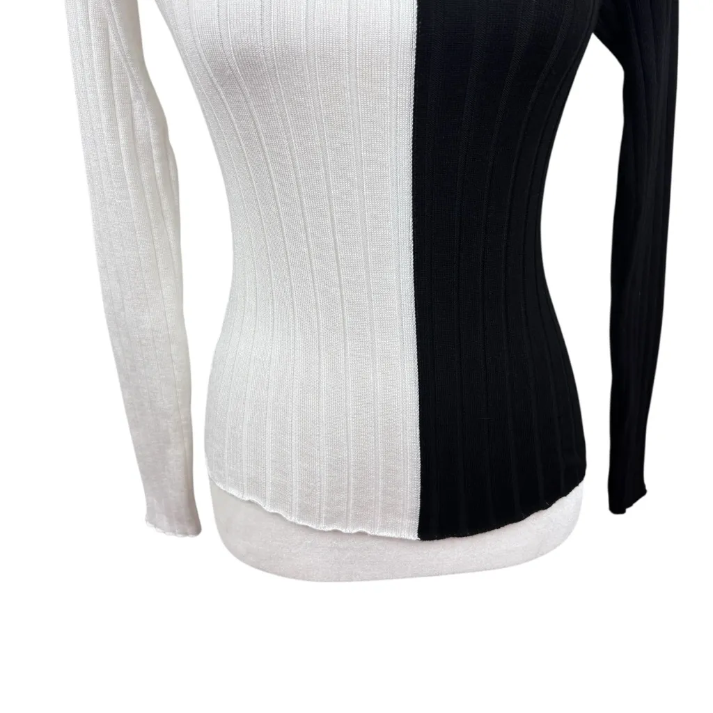 SHEIN mock turtleneck top, size medium, two tone, lettuce hem, lightweight - Image 3