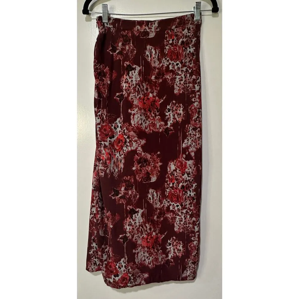 IRO Paris Alise Abstract Burgundy Print Draped Midi Skirt Size 34 Small NWT - Image 7