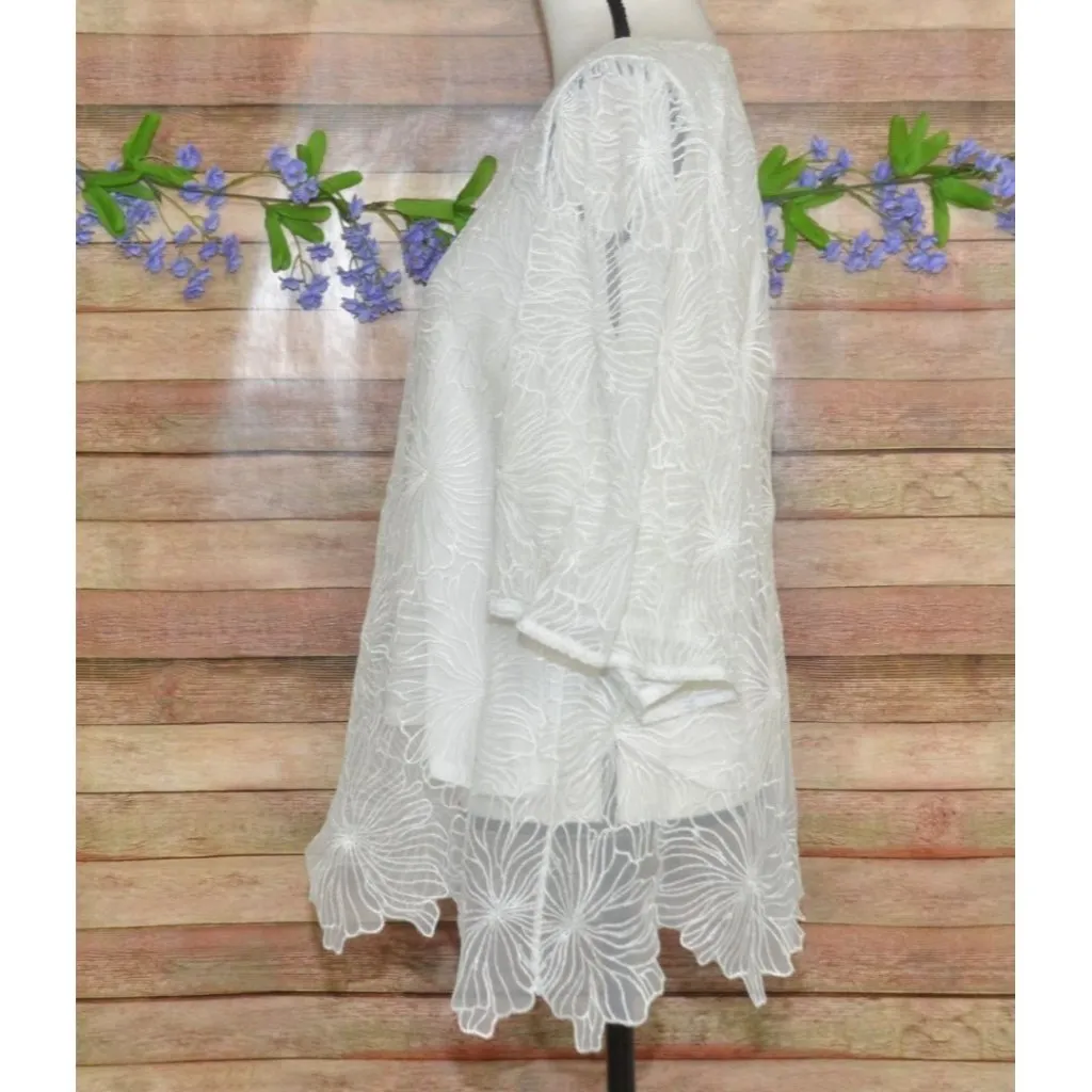 Alfani Boho White Embroidered Floral Overlay Blouse Top & Cami Tank Size XL - Image 7