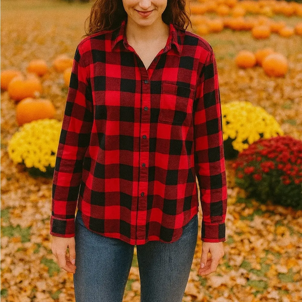 Style & Co Red and Black Plaid Women’s Flannel Shirt - Image 2