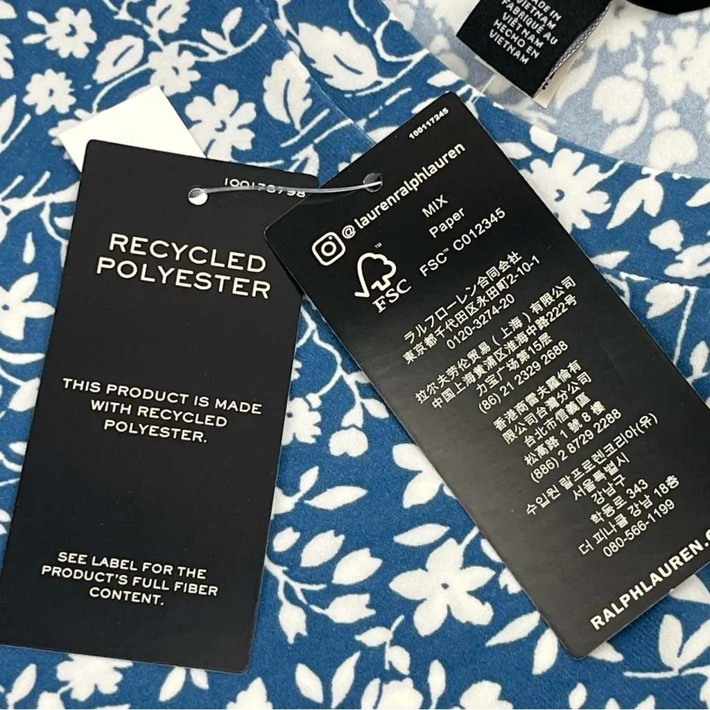 Lauren Ralph Lauren Womens Floral Stretch Jersey Tee Dress Blue White Medium NEW - Image 7