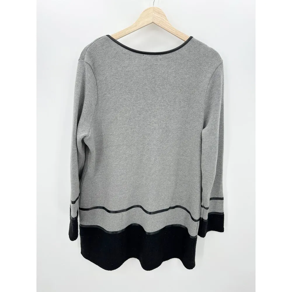 Charter Club Gray Black Button Front Cardigan Sweater Long Line Cotton Wool Sz L - Image 2