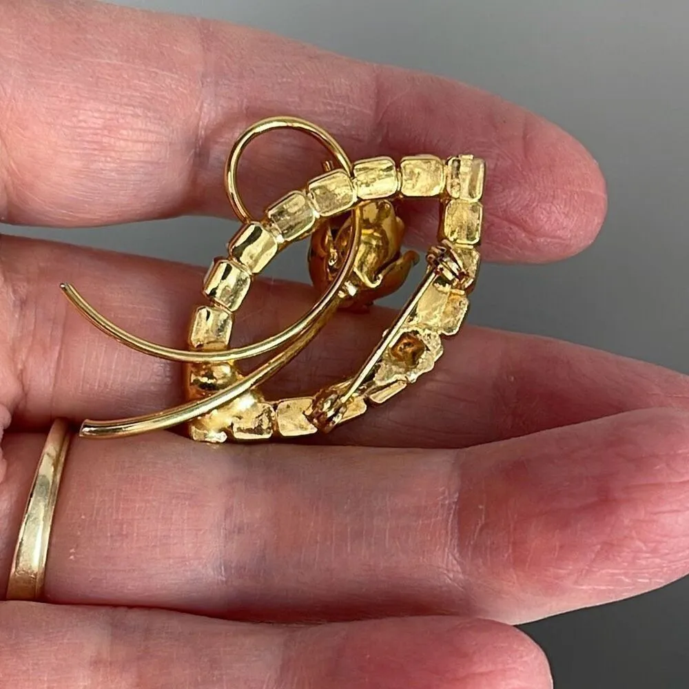 Vintage 3D rose with crystal shaped outline brooch Gold - Image 4