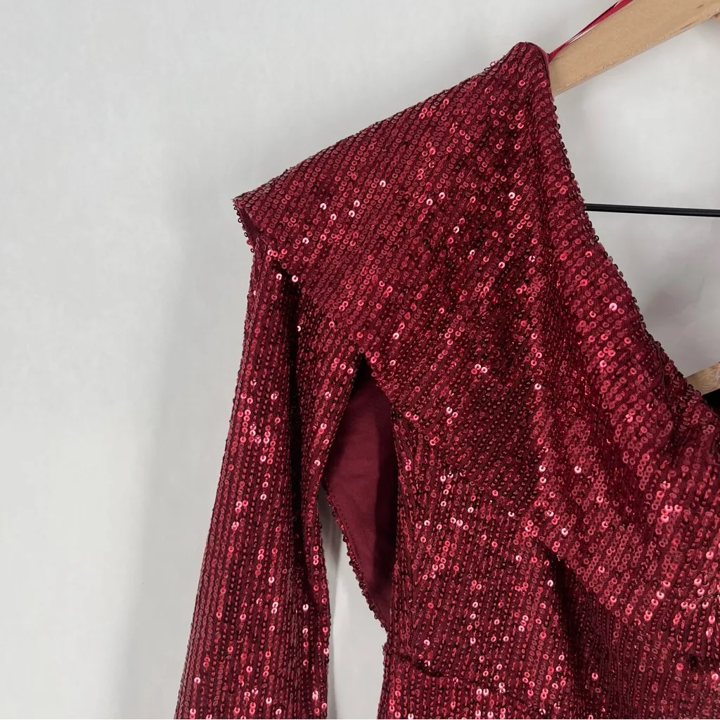 Baltic Born Ricarica Red Sequin Off The‎ Shoulder Long Sleeve Midi Dress Size L - Image 5