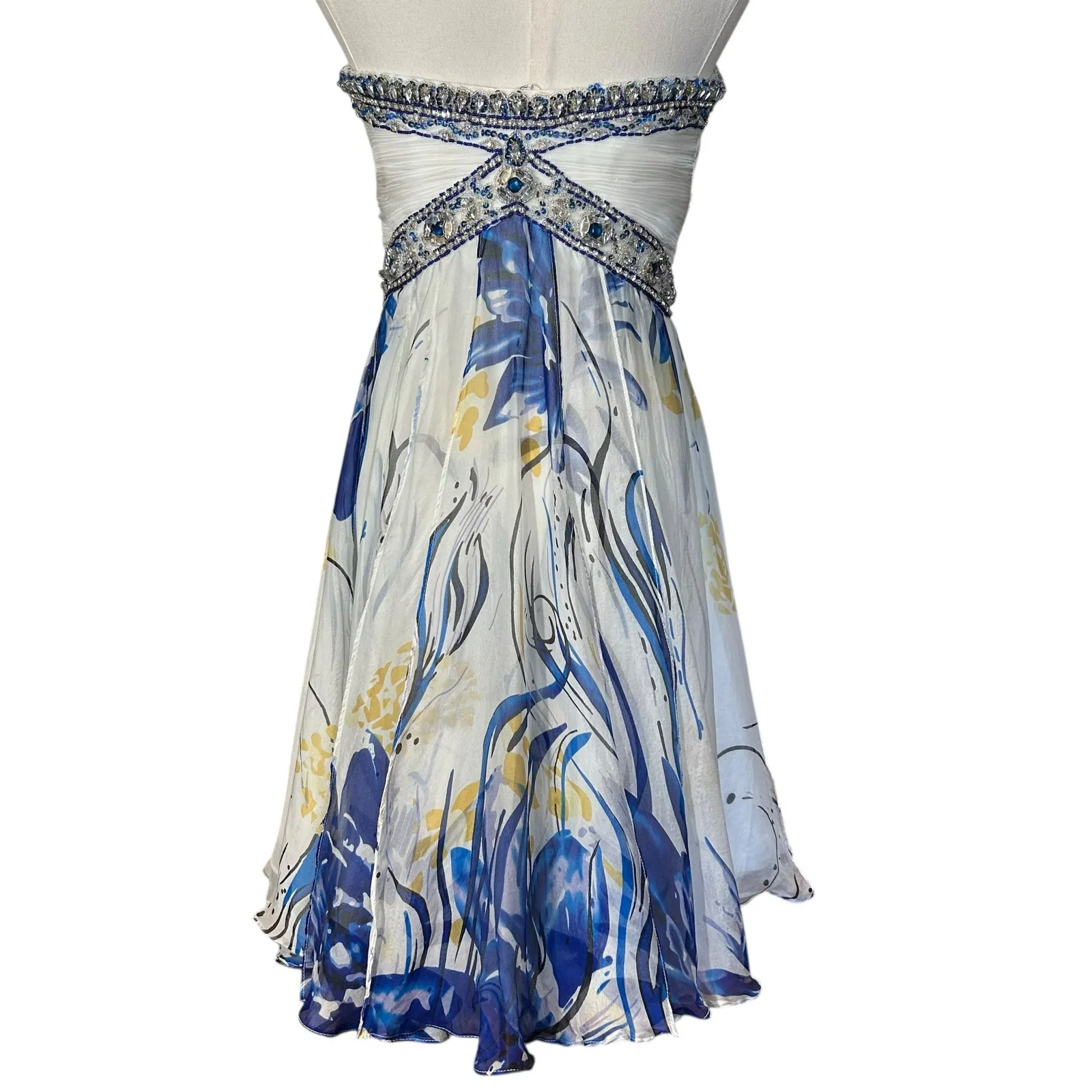 Terani Cocktail Dress SZ 2 100% Silk Beaded Short Sheer Lined Flowy Y2K Fairy - Image 5