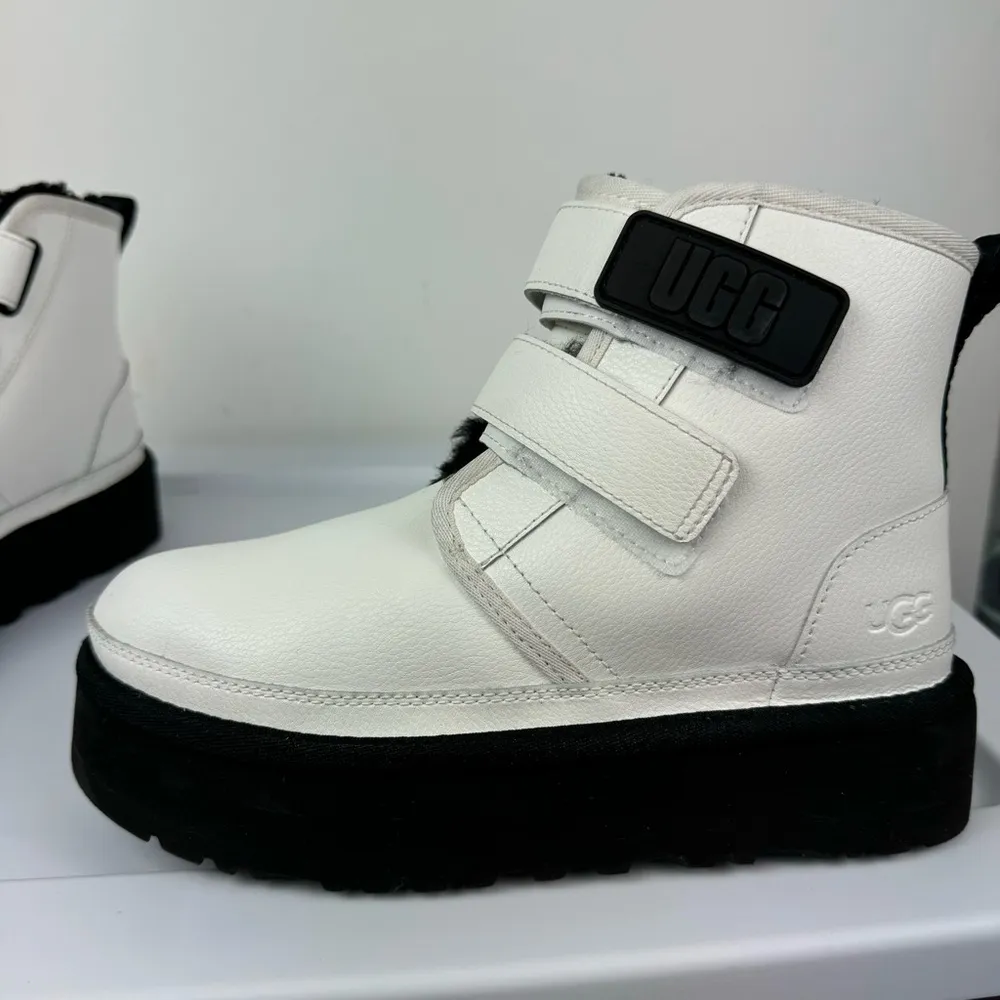 UGG Womens Neumel Platform Leather Boots Sz 6 White Straps Lined - Image 12