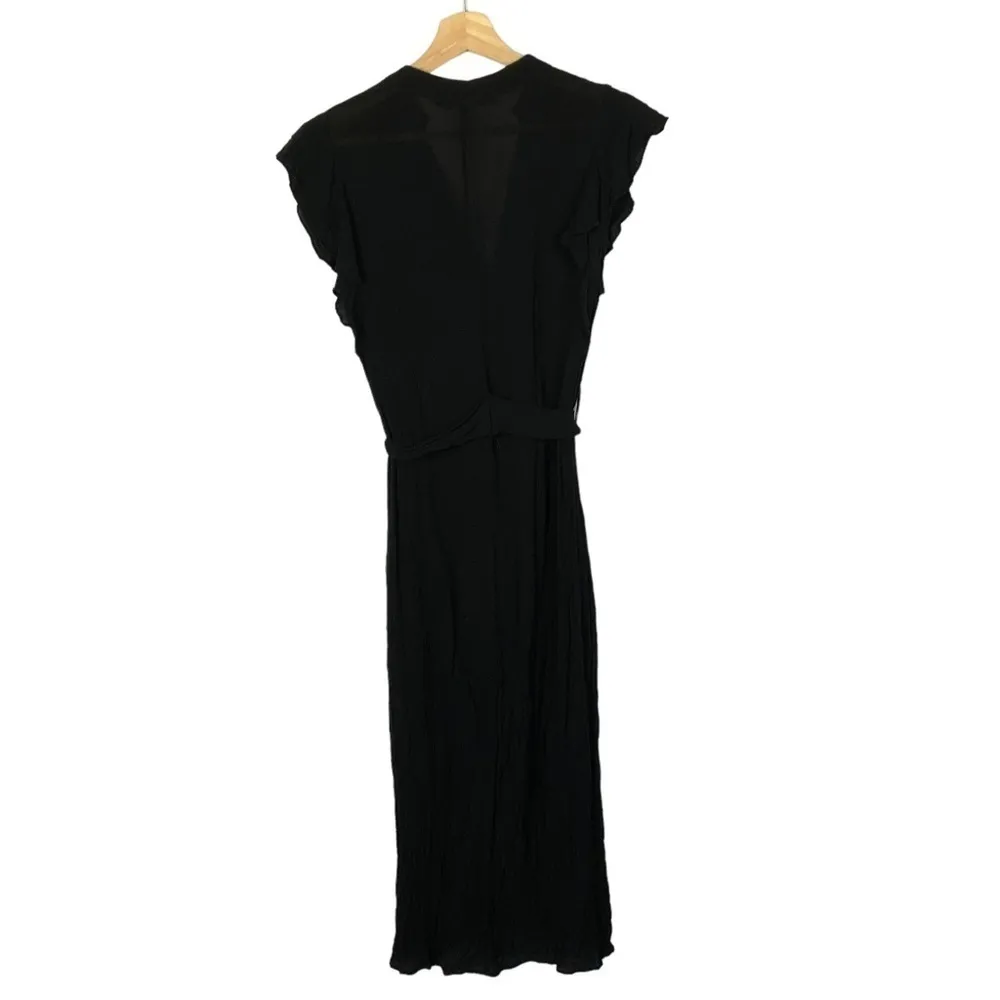 Zara Black Short Ruffle Sleeve Button Down Midi Dress XS - Image 2