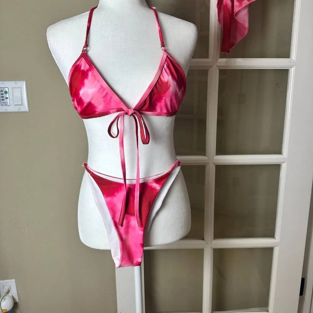 SHEIN 3 Piece Bikini Swimsuit & Sarong Cover Up Set Size Small - Image 5