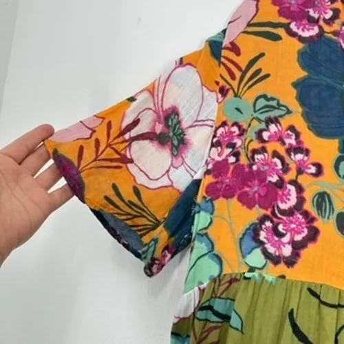 Anthropologie Tiered Midi Dress Floral Print Orange Green Blue Boho Gauzy Resort - Image 6