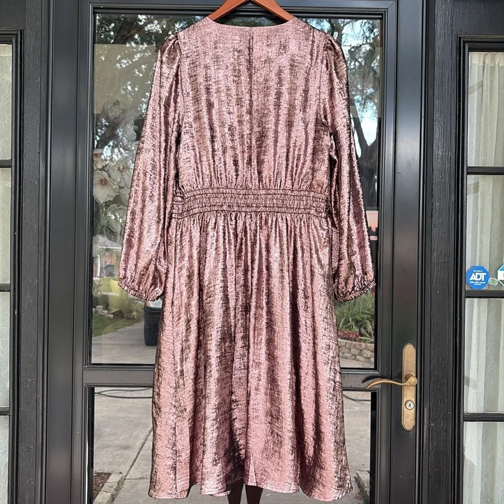 Lane Bryant Blouson-Sleeve Surplice Metallic Midi Dress - Image 3